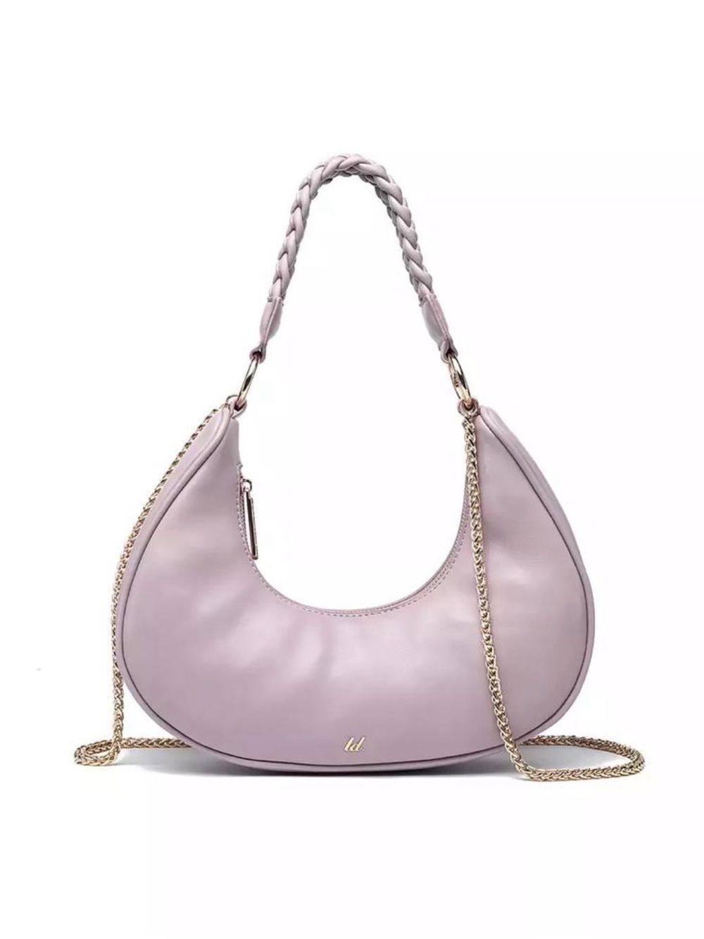 Like Dreams Lilac Crescent Shoulder Bag with Braided Handle and Gold Chain
